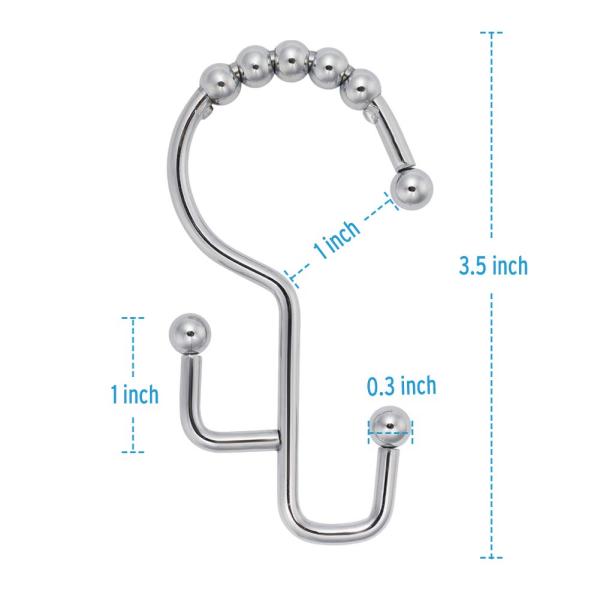 Double Shower Curtain Rings Stainless Steel Rustproof Metal Hooks for Bathroom Shower Rods Curtains