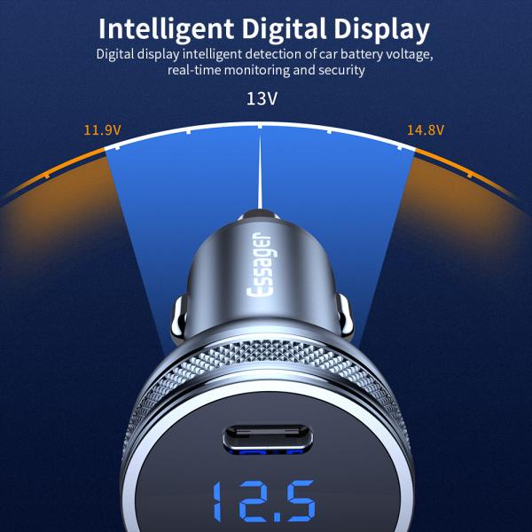 Display LCD USB C PD Car Phone Charger PD QC3.0 Cargador rápido de 36 W