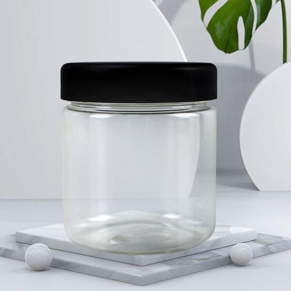 OEM ODM 250g 300g PLA Wide Opening Plastic Clear Coffee Beans Candy Vitamins Tea Food Grade Jar With Child-proof Open Lid