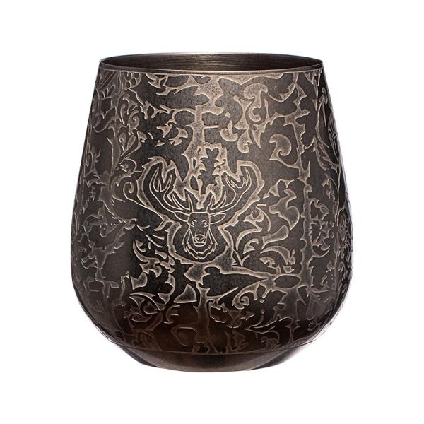 Vidro de vinho de aço inoxidável, forma de ovo, desenho de estaca gravada, taça de vinho de cor prateada vintage
