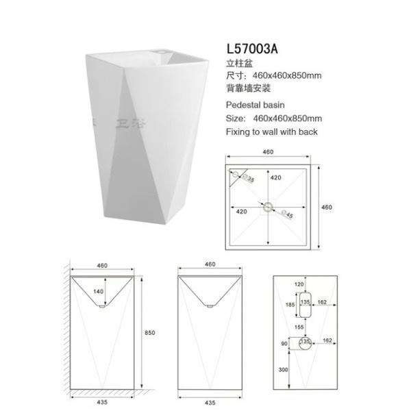 White Cylinder Pedestal Bathroom Sinks , Porcelain Pedestal Sink Depth 120mm