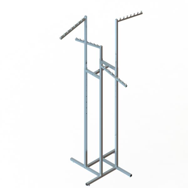 Chrome 4 Way Black Metal Clothing Display Rack With Sloped Tube