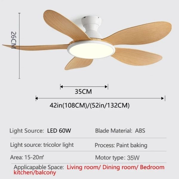 52inch Modern LED 60W Low Floor 35W Ceiling Fans With Remote Control wood Ceiling Fan With Light (WH-VLL-35)