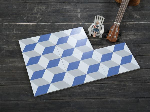 White and Blue Ceramic Rustic Tile 200x200mm for Indoor Floor