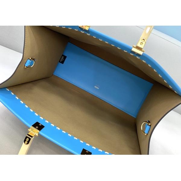 Stitching Womens Leather Tote Shopper Bag Blue With Single Shoulder Strap