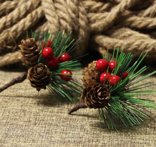 PVC Red Fruit Artificial Pine Needles For Mini Christmas Tree Ornaments
