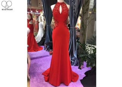 Luxury Red Mermaid Style Prom Dress Beading Hanging Neck Back Hollow Fishtail