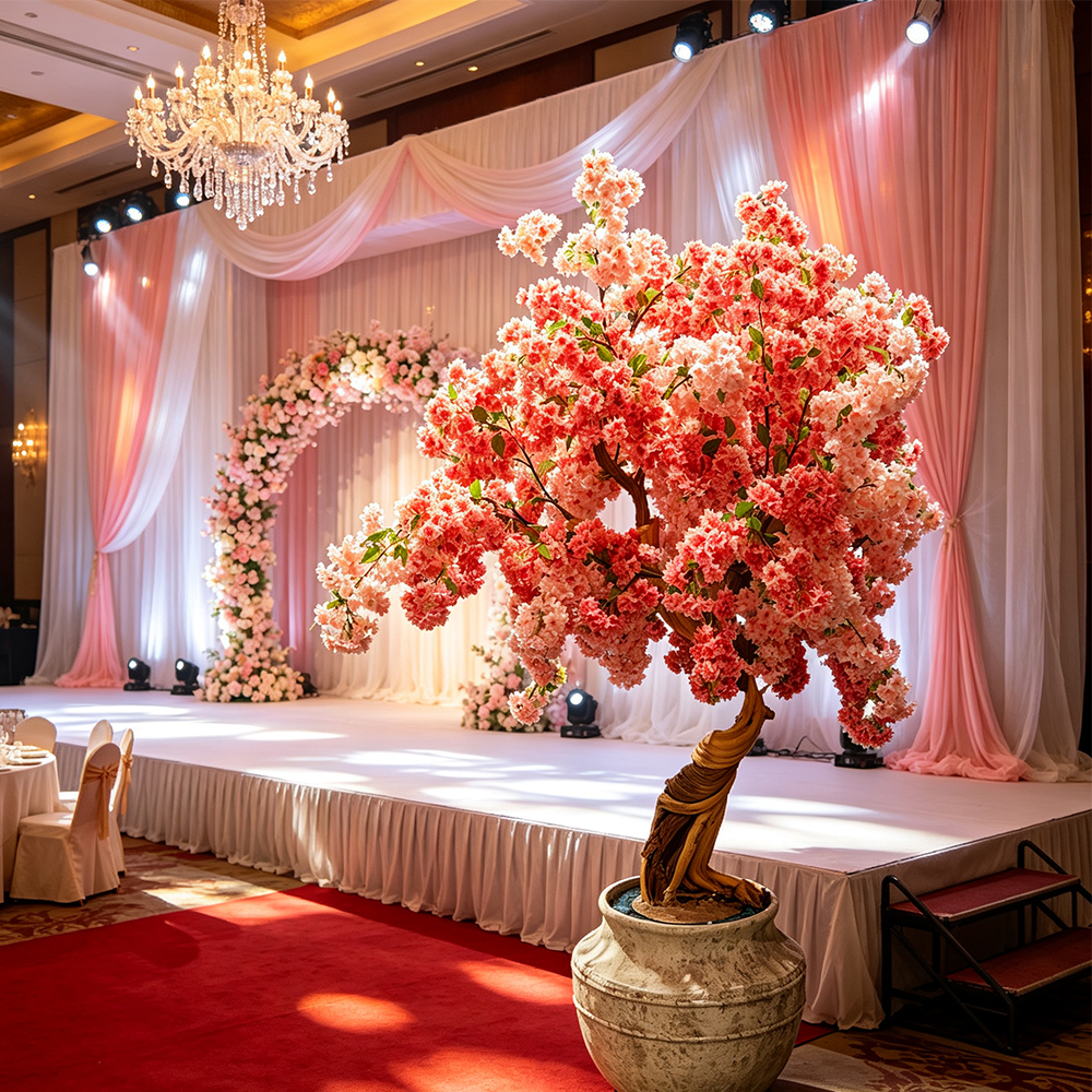 Artificial Cherry Blossom Tree Real Wood Trunk Silk Sakura Flower Tree for Wedding Decoration Indoor Outdoor