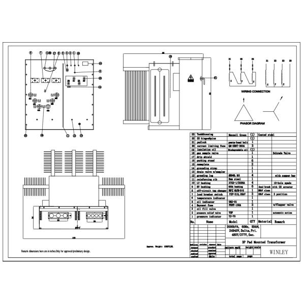 Трехфазный 2000kva масло погруженный электрический пластинка установленный трансформатор 24940V до 480V NEMA 3R