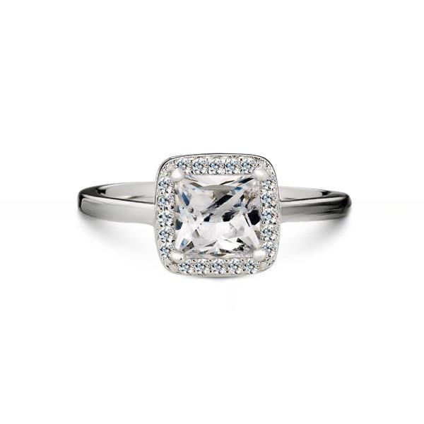 Women'S 925 Sterling Silver Square Solitaire Cubic Zirconia Engagement Ring With CZ