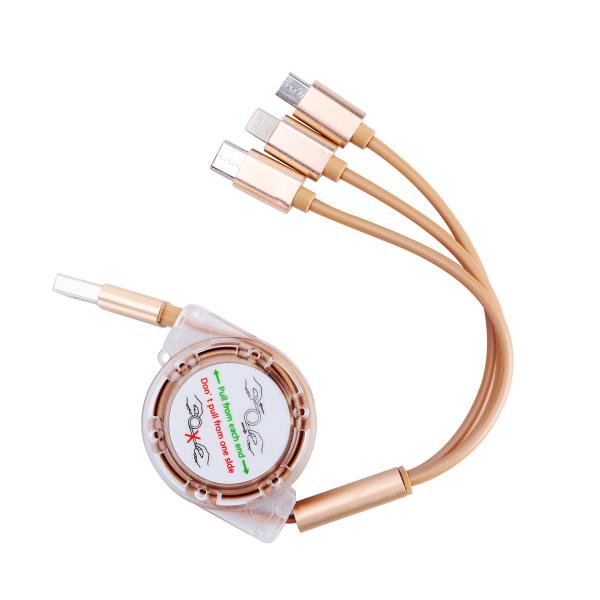 Retractable  3 In 1 Braided Charging Cable Widely Compatible High Durability