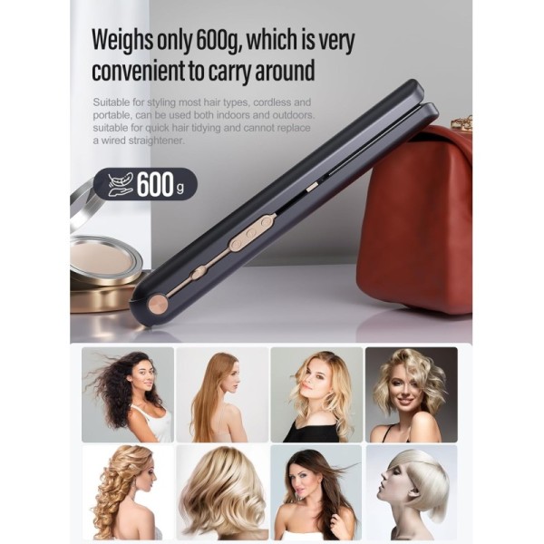 2-in-1 Cordless Hair Straightener & Curler LCD Display Travel Safe Ceramic Plates for Fine to Thick Hair Household Use