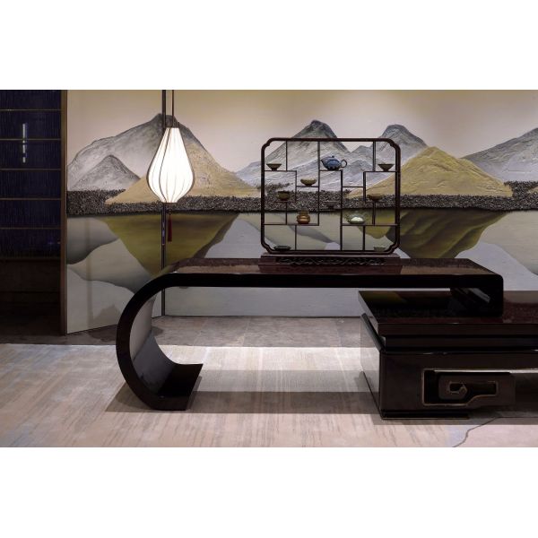 PREMIUM OEM/ODM CHINESE STYLE COMMERCIAL CONSOLE FURNITURE | LACQUERED WOOD CONSOLE TABLE WITH DECORATIVE SHELF FOR HOTEL LOBBY & CLUBHOUSE