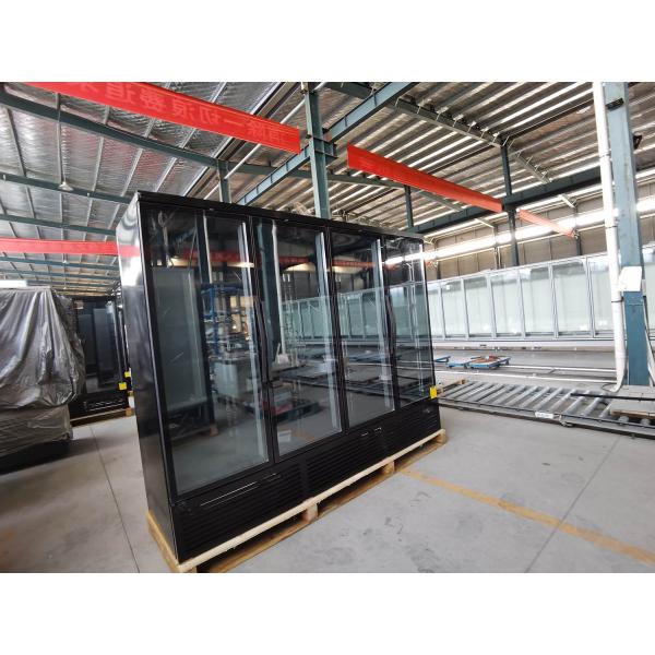 Enchufe de trabajo pesado de cuatro puertas comercial de vidrio de la puerta de la pantalla congelador en elegancia negro