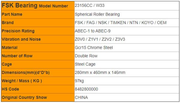 Auto Bearing Open Seal Spherical Roller Bearing 23156cc / W33 280mm X 460mm X 146mm