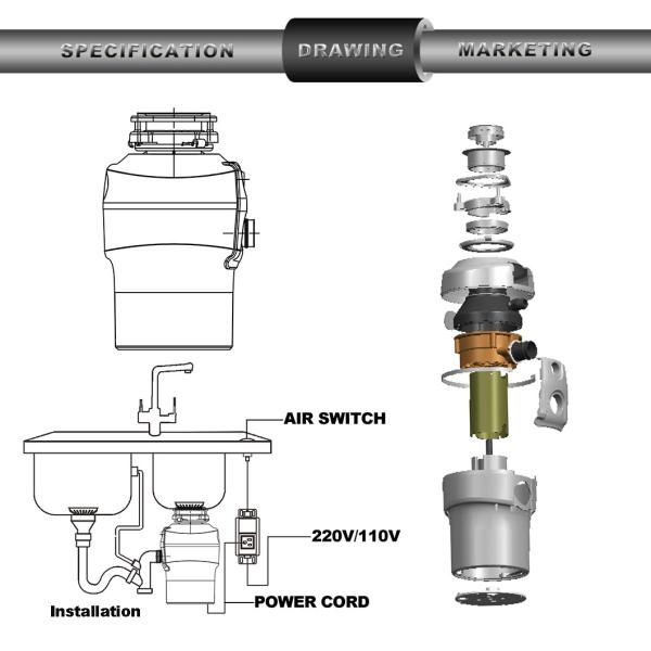 DSKZS New Kitchen Food Garbage Processor Disposal Crusher DC motor white color