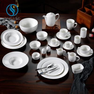 LFGB Farmhouse Porcelain White Dinnerware Fully Vitrified Ceramic Serving Plates