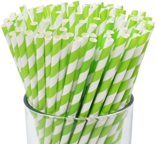 Multi Colored Holiday Celebrations Green Striped Paper Straws Biodegradable