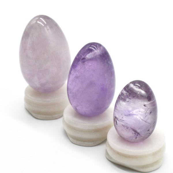 OEM Accepted Carved Yoni Eggs for Vaginal Exercise Natural Drilled Amethyst Jade Eggs