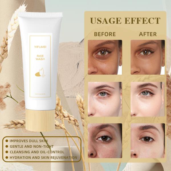 Purificateur de riz naturel en mousse de lavage profond nettoyer les pores du visage apaisant hydratant anti-acné exfoliant nettoyeur du visage