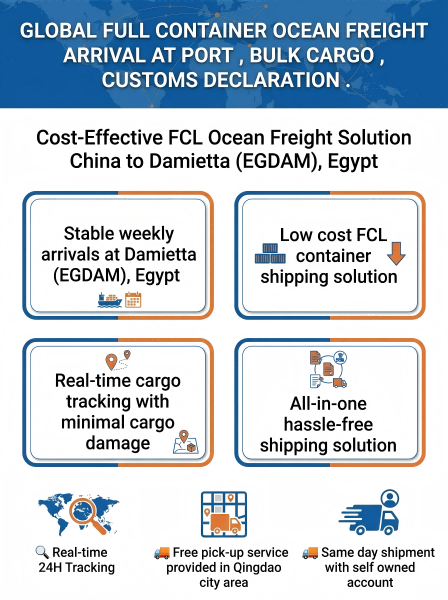 Cost-Effective FCL Ocean Freight with 30-45 Days Transit and 24/7 Multilingual Support to Damietta, Egypt