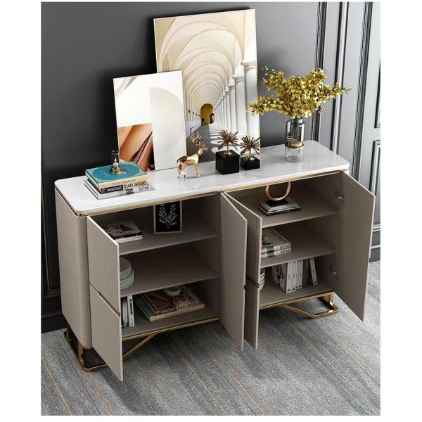 Upholstery Metal Marble Top Sideboard Storage Cabinet