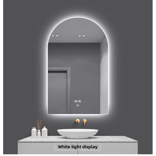 French Arch Smart Bathroom Mirror LED Light Anti-Fog Modern Nordic Style Wall-Mounted Vanity Mirror Touch Switch Irregular Shape