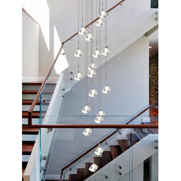 LED square pendant lights hotel villa large spiral staircase chrome Diamond Chandelier(WH-NC-57)