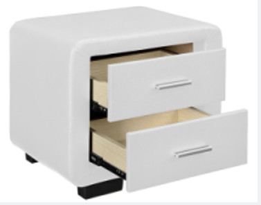 Белая тумбочка из искусственной кожи с двумя ящиками и динамиком Bluetooth