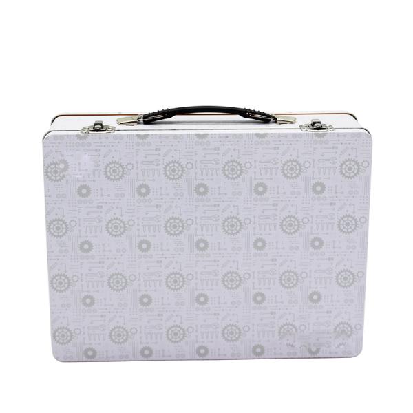 Custom Rectangle Shape Suitcase Tin Box Metal Lunch Tin Can with Lock and Plastic Handle Gift Packaging Tin Box