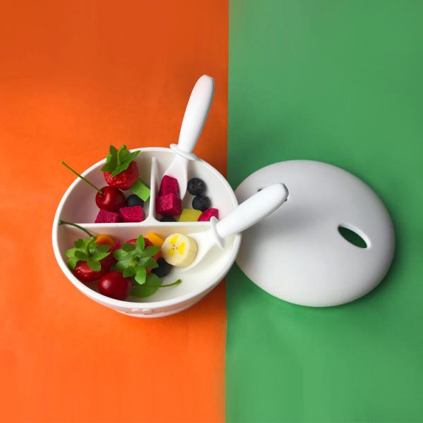 Baby Feeding Silicone Suction Divided Plate With Lid BPA Free Bunny Shape