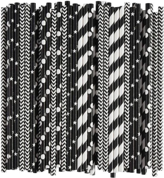 7.7 Inch Biodegradable Black And White Striped Straws