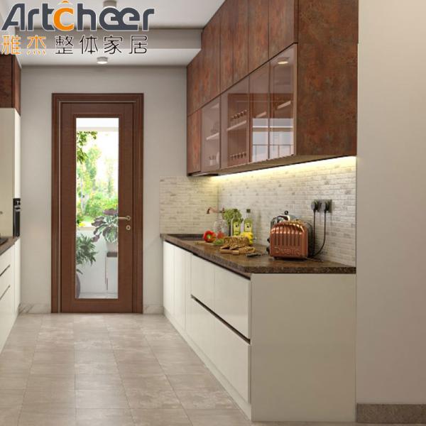 Armoires de cuisine de style américain avec un design contemporain et une construction en bois massif