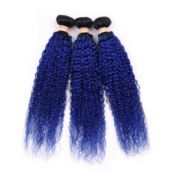 #T1B/Blue Kinky Curly Remy Human Hair Bundles Sew In Weave Bundles Brazilian
