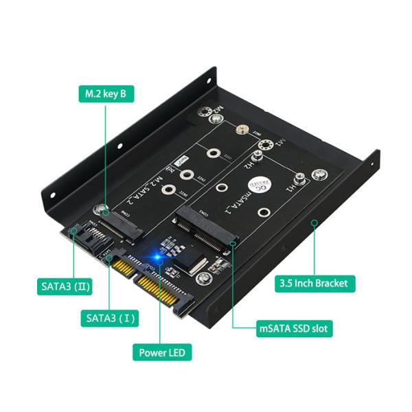 2 в 1 MSATA/SSD M.2 NGFF, который нужно удвоить конвертер SATA3 с 3,5 кронштейном дюйма HDD