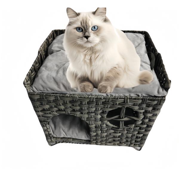 Four Seasons Rattan Pet House Small Animal Pattern Woven Dog Cat Litter Cage Universal Semi-Enclosed Washable Cage