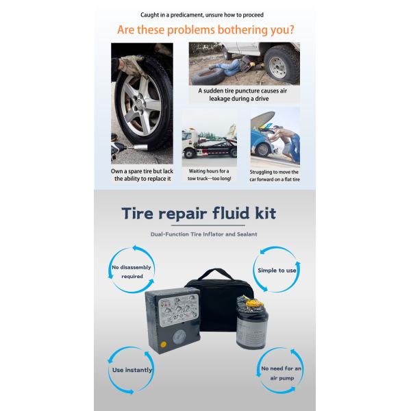 Emergency Tire Repair Kit, Combines Tire Repair and Inflation in One, Suitable for All Models, Fast Repair, Simple Operation
