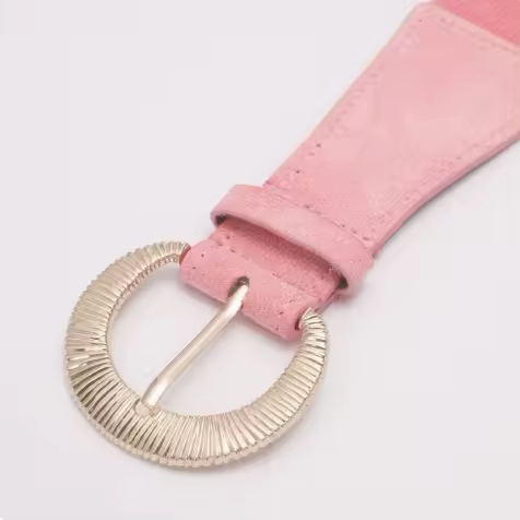 Classic Retro Pink Suede Belt with Alloy Buckle Dress Waistband Adjustable Elastic Flexible Woven Fashion Women