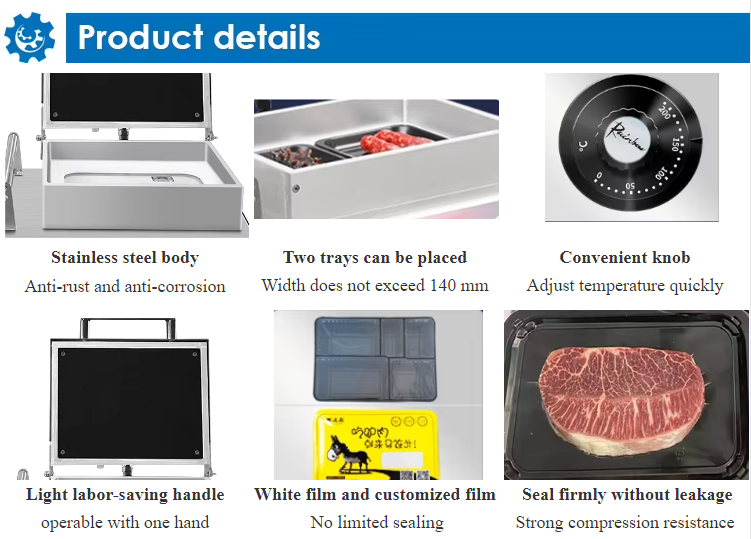 Plastic Tray Vacuum Skin Sealing Machine Hand Press Skin Sealing Machine DQ230VST  Fast Food Box/Tray Sealing Machine