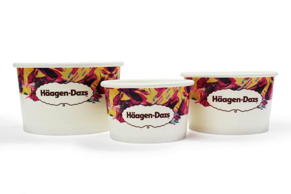 A sundae descartável descartável do gelado coloca as bacias 16oz de papel impressas logotipo com colheres