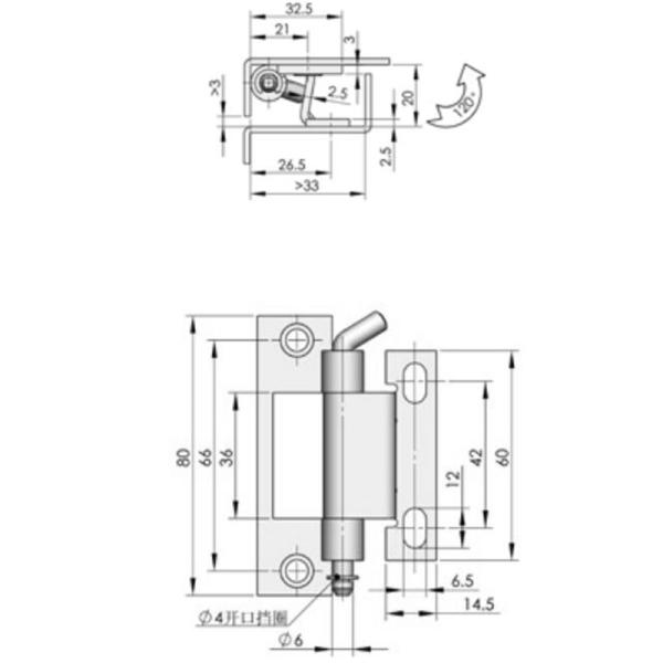 Carbon Steel Concealed Pin Hinge 80x33x20mm Stainless Steel