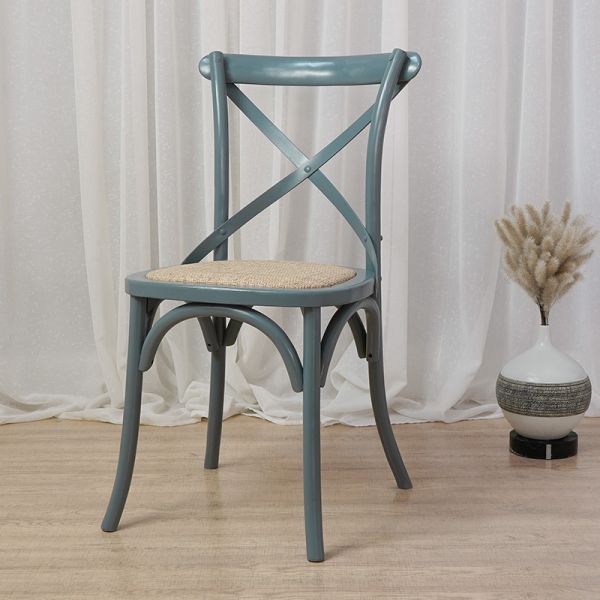 New Arrival Rustic Wooden Cross Back Chair with Woven Rattan Seat for Cafe Bistro Restaurant Commercial Wedding Dining Use