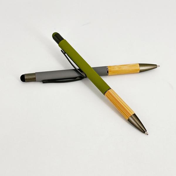 Creative Bamboo Grip School Plastic Ballpoint Pen Soft Rubber Touch Screen Top Ball Pen