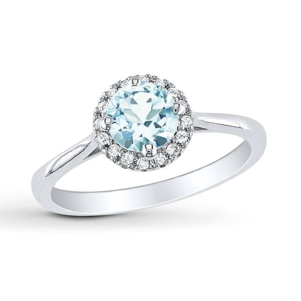 Серебр диамантов ct tw кольца 1/15 аквамарина стерлинговый для женщин
