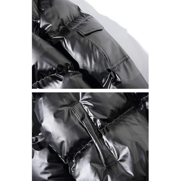 Metallic Hooded Bubble Jacket Full Zip Down Streetwear Puffer Jacket Anti Shrink