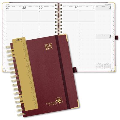 Estudante semanal acadêmico Planner do papel de marfim do Bordéus do meio do planejador julho de 2023-junho de 2023