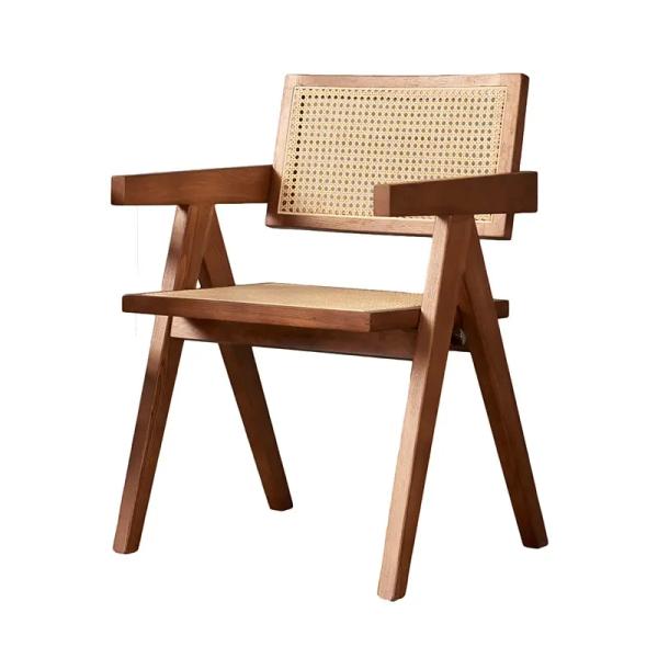 Custom Wooden Dining Chair with Rattan Seat OEM