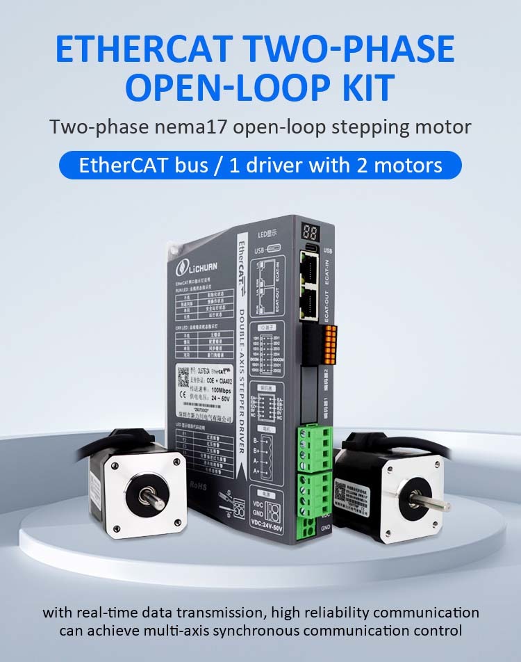 Lichuan 2A DC Open Loop Stepper Motor Drivers Kit EtherCAT 0.52N.m 2 Phase Nema17 DC24V~50V 2.0A