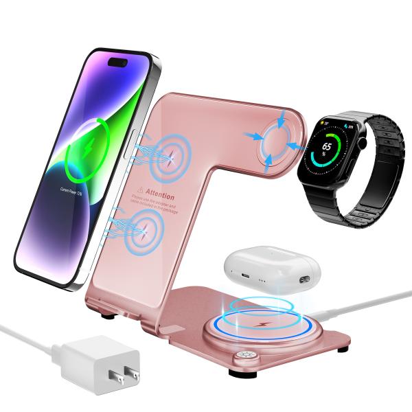 CE FCC ROHS Aluminum Alloy 3 in 1 Wireless Charger for Phone Input 9V-2A QC or PD