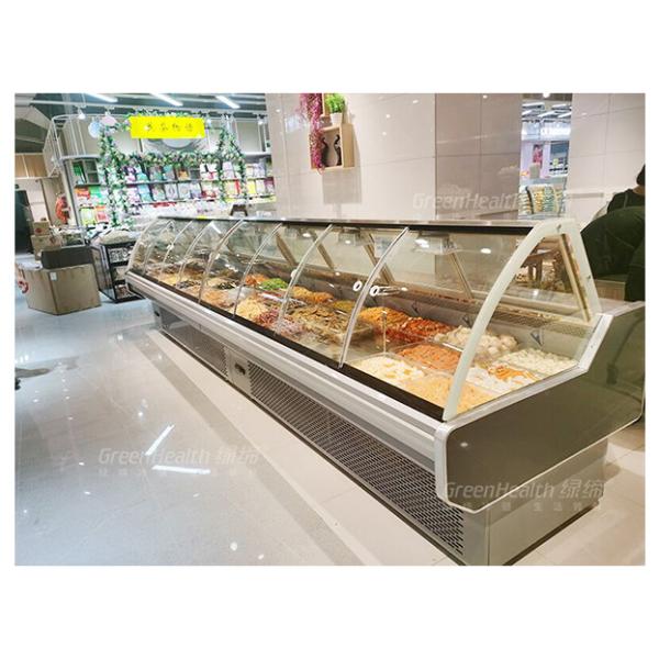 Dark Gray Front And Rear Curved Glass Cooked Food Refrigeration Display Cooked Food Freezer
